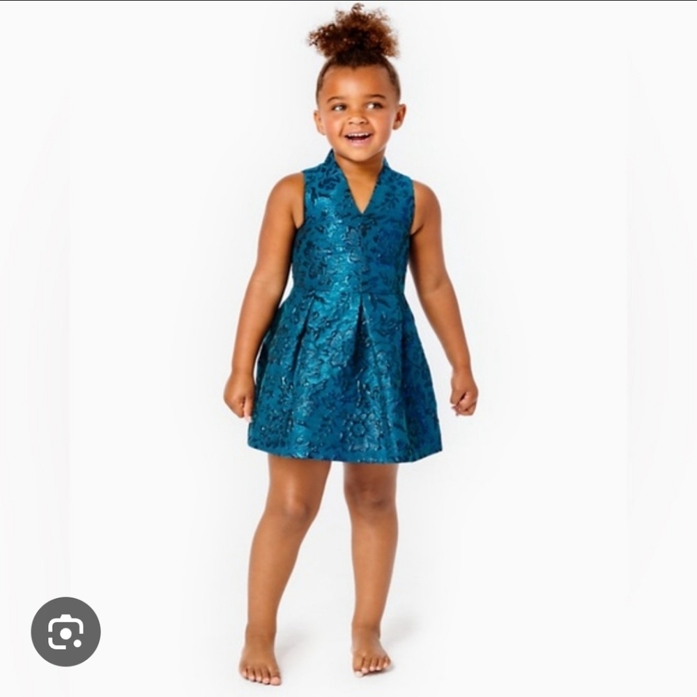 NWT Lilly Pulitzer Mini Tanlee Dress Teal Bay Blooming Brocade Little Girls 3